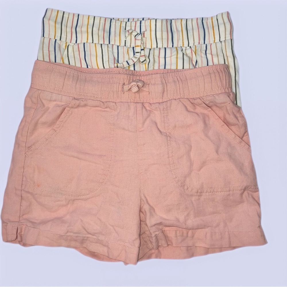 3/$15 32 Degrees Cool Striped & Pink Linen Style Short Set Girls size Small 7/8